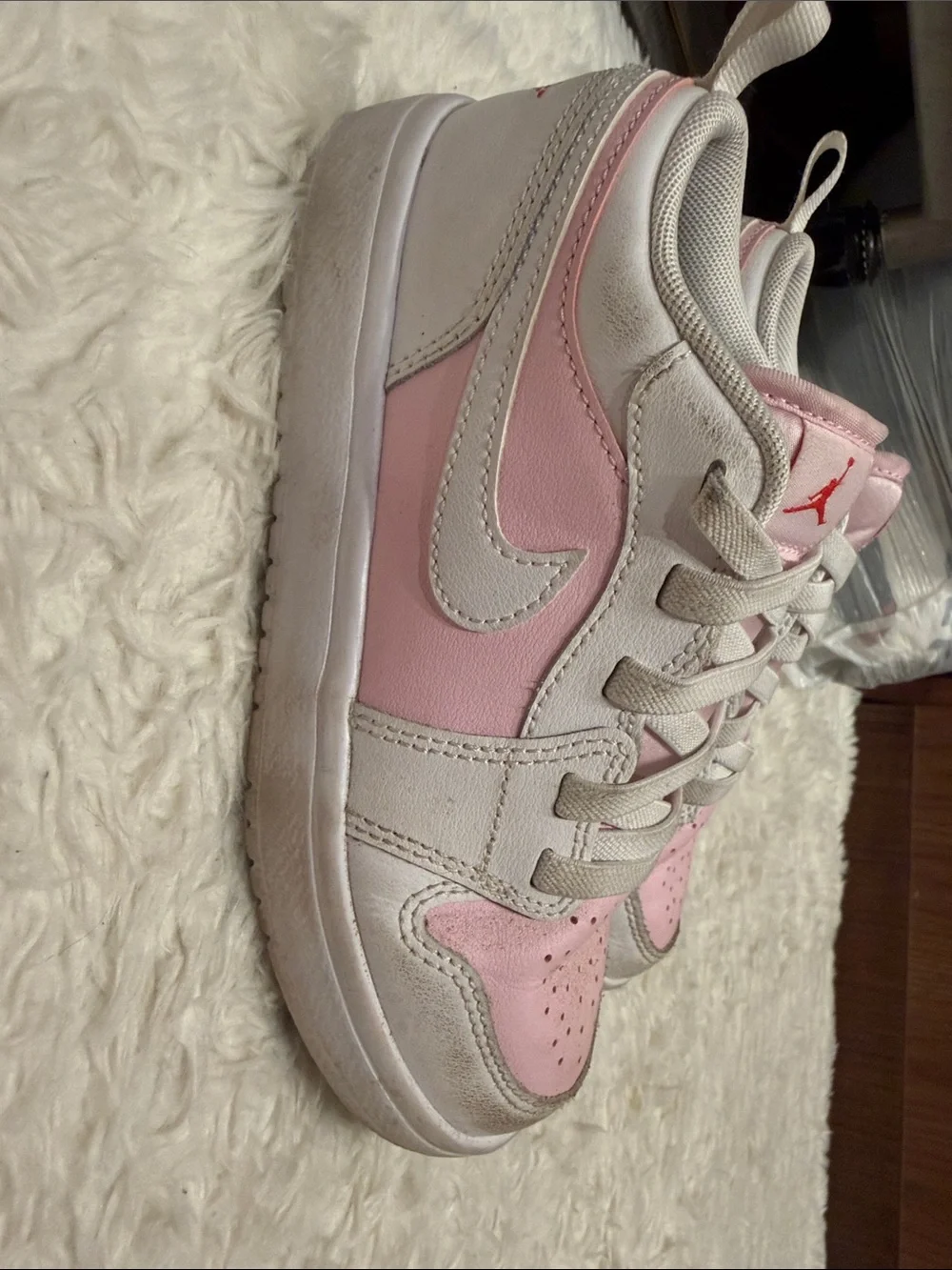 Kids Pink and White Jordan Sneakers